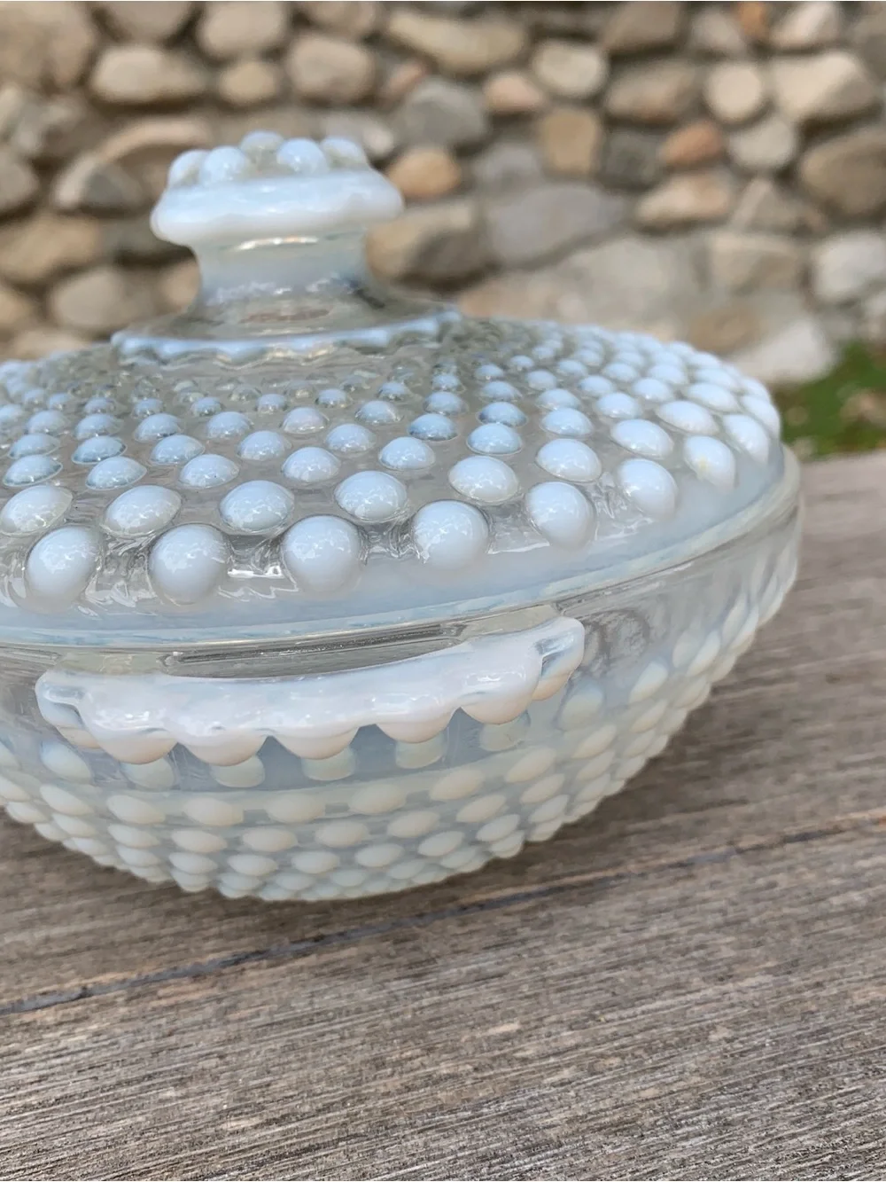 Milk Glass Hobnail Covered Serving Dish - White